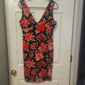 Floral Black and Red Dress‎